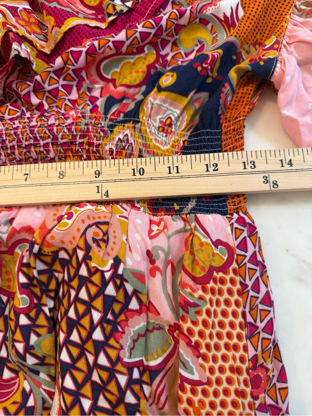 Lapis Patchwork Paisley Boho Smocked Waist On or Off Shoulder Dress Size M - Picture 8 of 9